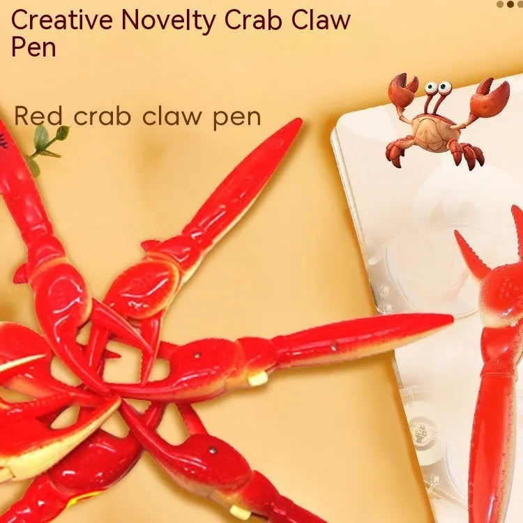 Crab-shaped novelty ballpoint pen with can clip attachment and press-down mechanism