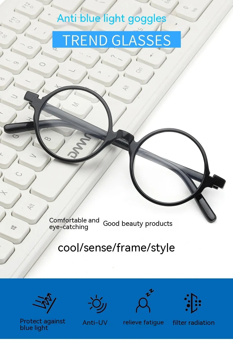 Retro round glasses with circular frame in four colour options on display