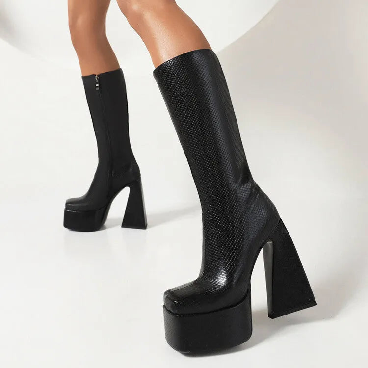 Women's high boots in artificial PU leather available in black, red, blue and white colours