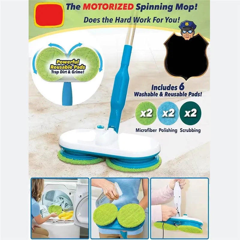 Wireless electric floor cleaning mop with USB charging and microfiber cloths