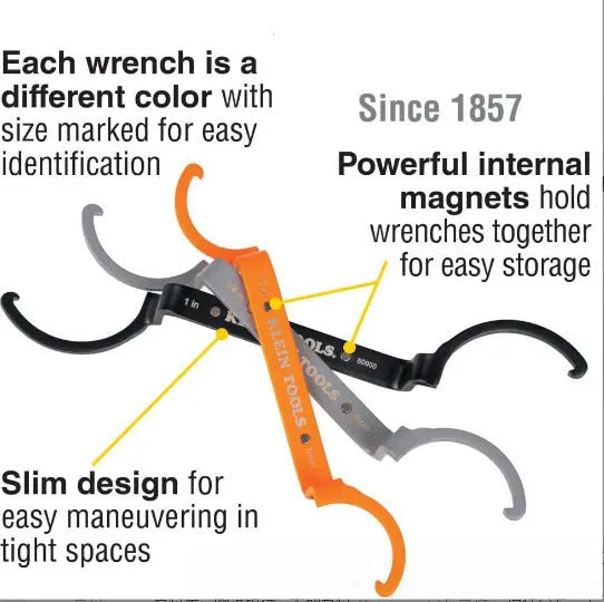 Orange, grey, and black magnetic suction wrench set with catheter lock, shown with size comparison.