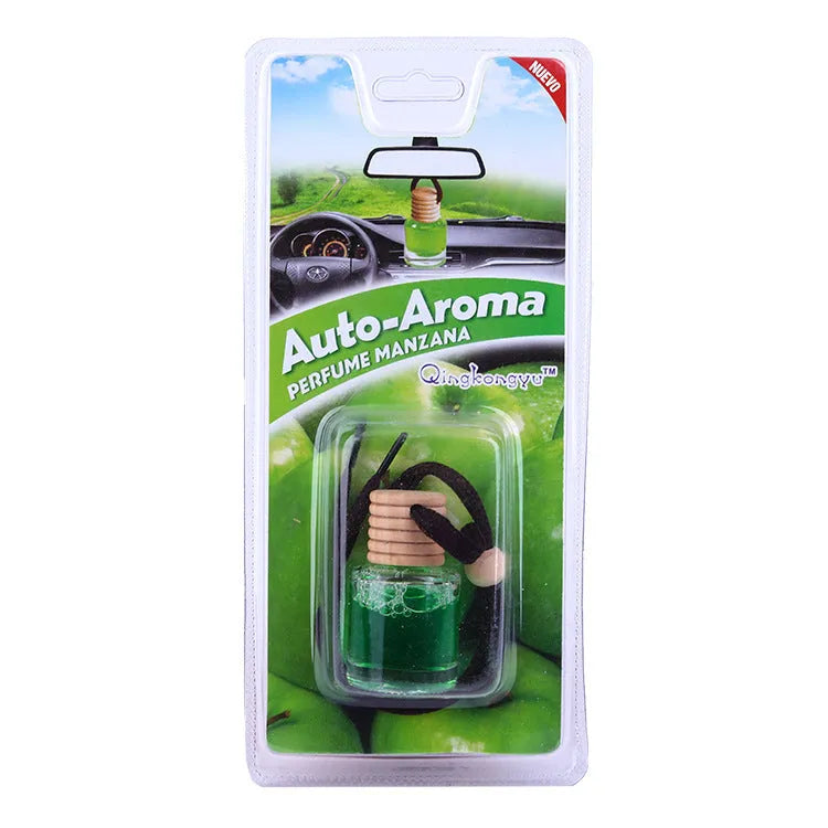 Car air freshener glass bottle hanging ornament with 55g net content, available in six scents including lavender and lemon