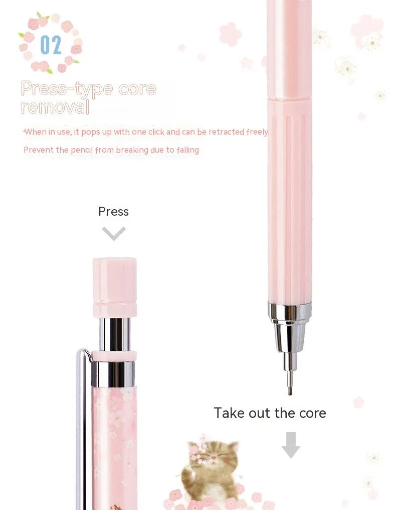 0.5mm automatic pencil set with Sakura cartoon design showing three pens and three HB refill boxes