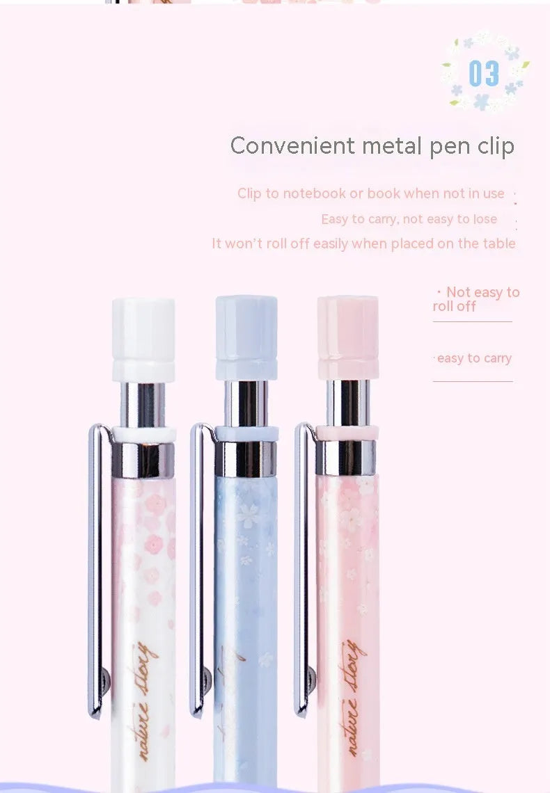 0.5mm automatic pencil set with Sakura cartoon design showing three pens and three HB refill boxes