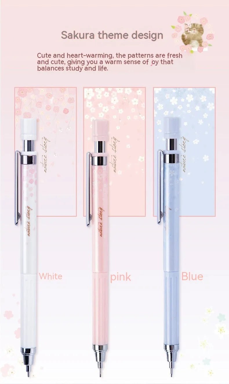 0.5mm automatic pencil set with Sakura cartoon design showing three pens and three HB refill boxes