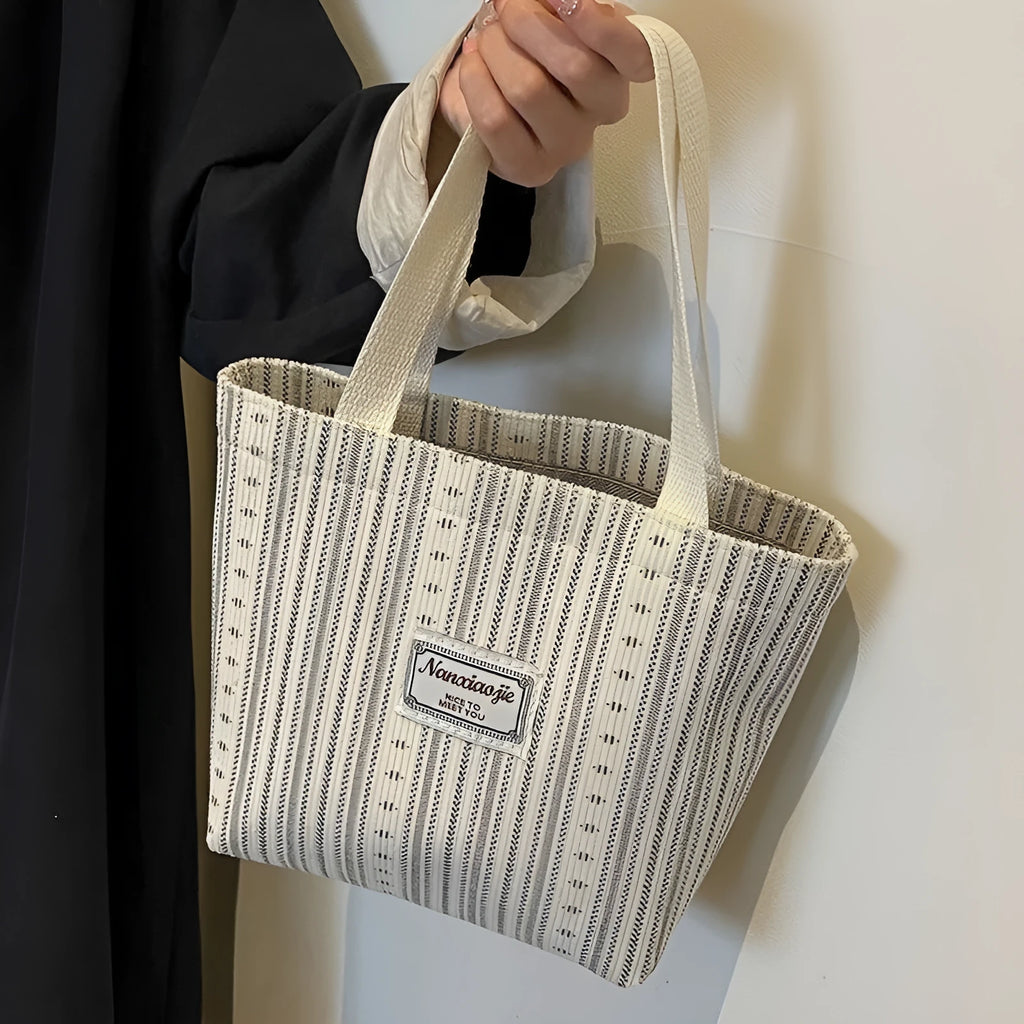 Japanese style corduroy handbag in ivory white, grey, or dark brown with large capacity design