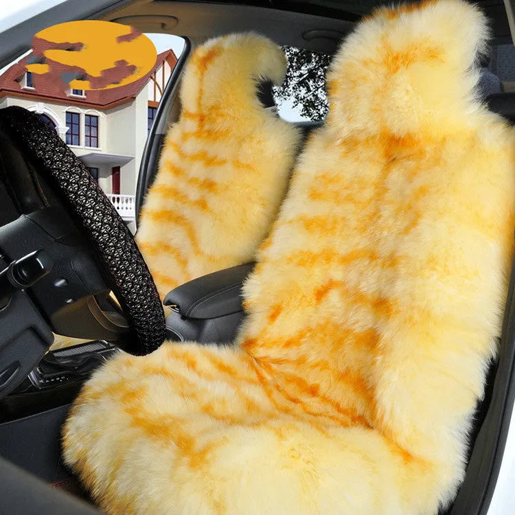 White winter plush car seat cushion with cotton filler on a single seat