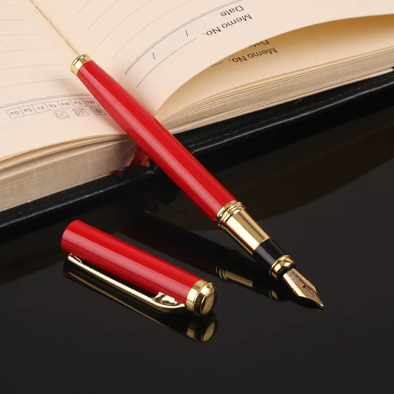 Red and black metal fountain pen with 0.5mm stainless steel nib for writing practice
