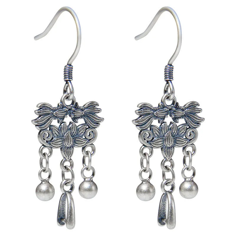 Handmade 925 sterling silver koi fish earrings on ear hook style with silver colour finish