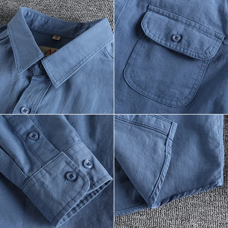 Men's cotton cardigan shirt in light blue or white solid colour with long sleeves