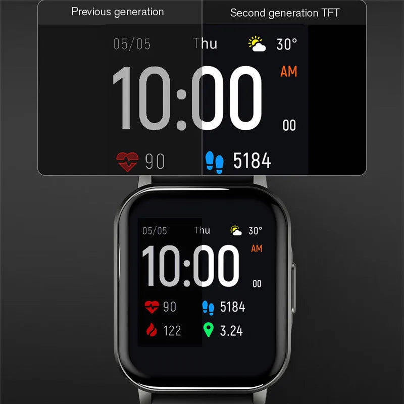 Black waterproof smart bracelet with 1.4-inch screen showing heart rate monitoring display