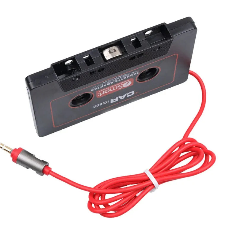 Black car cassette adapter for connecting MP3 players and mobile phones to car stereos via 3.5mm jack