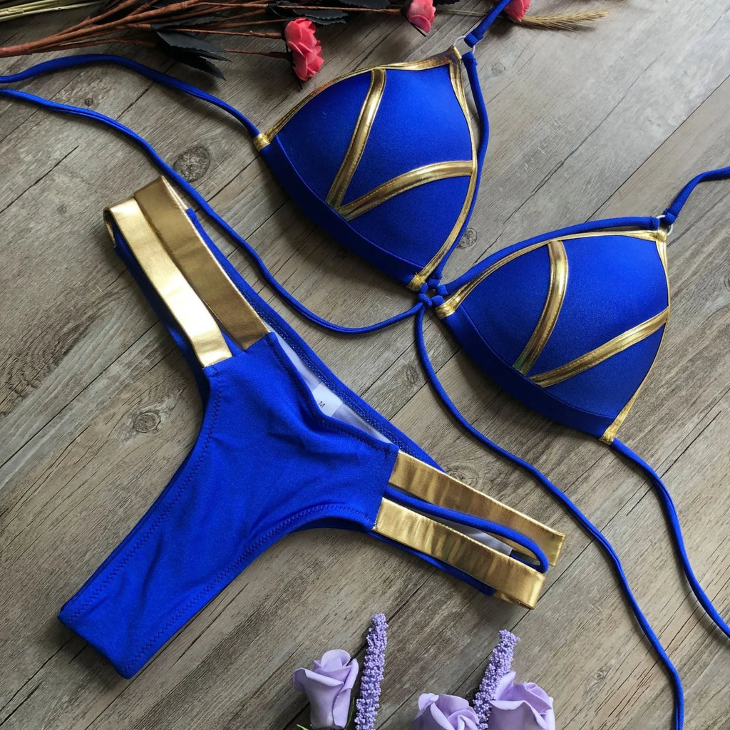 Women's bronzing bikini swimwear with removable padding in multiple colour options