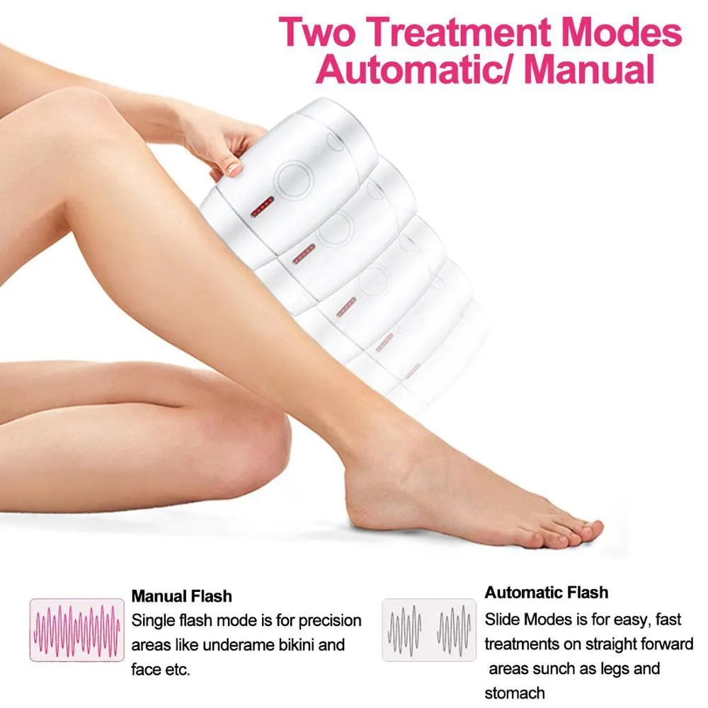 White home laser hair removal instrument with five energy adjustment buttons and compact handheld design