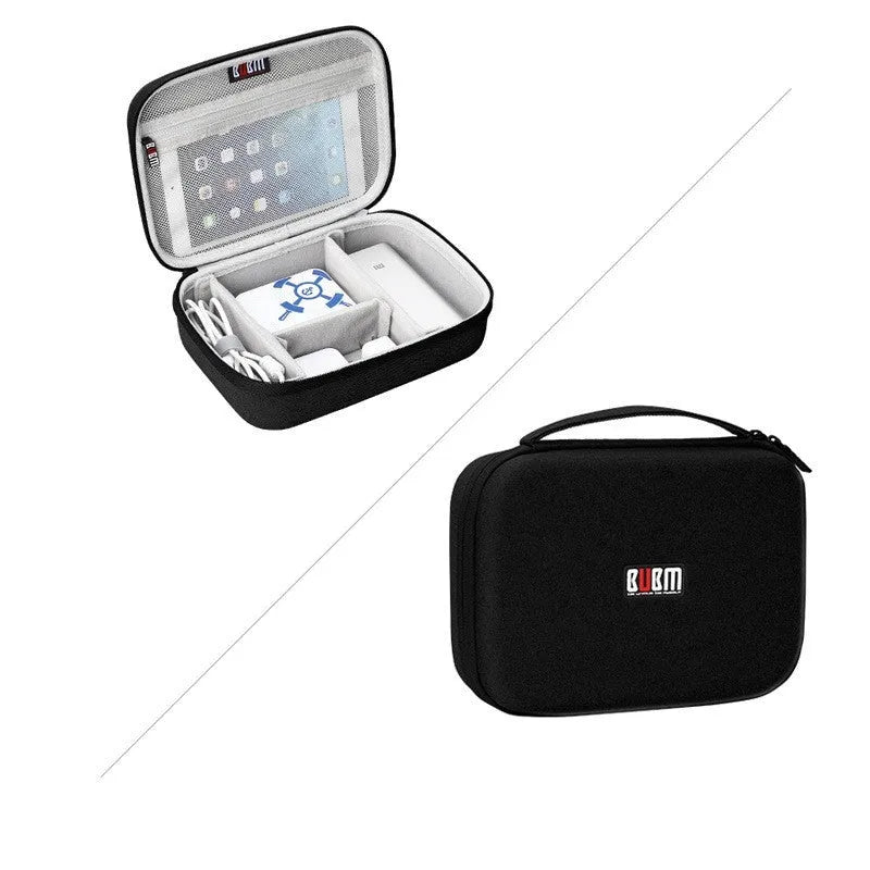 Black and grey EVA digital storage bag organiser for headphones and cables.