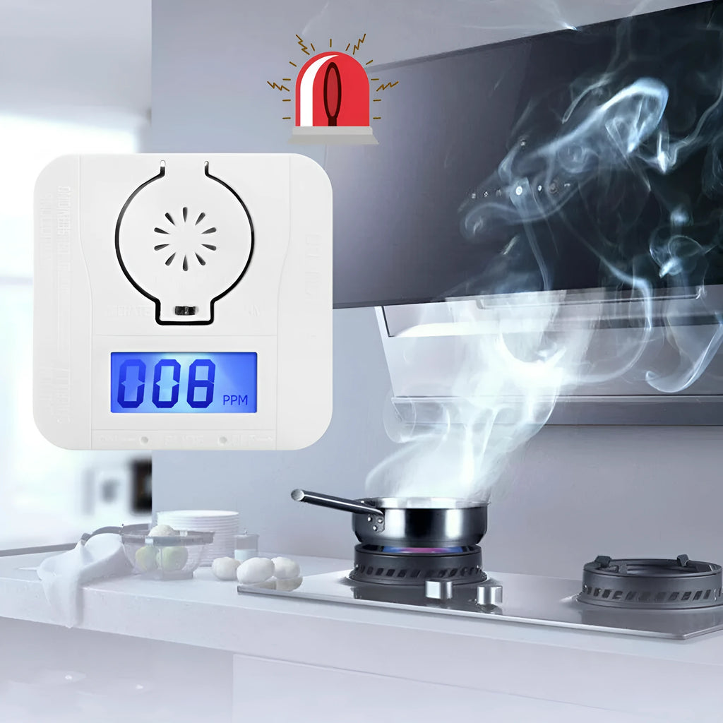 White carbon monoxide alarm for wall mounting detects CO gas from coal stoves