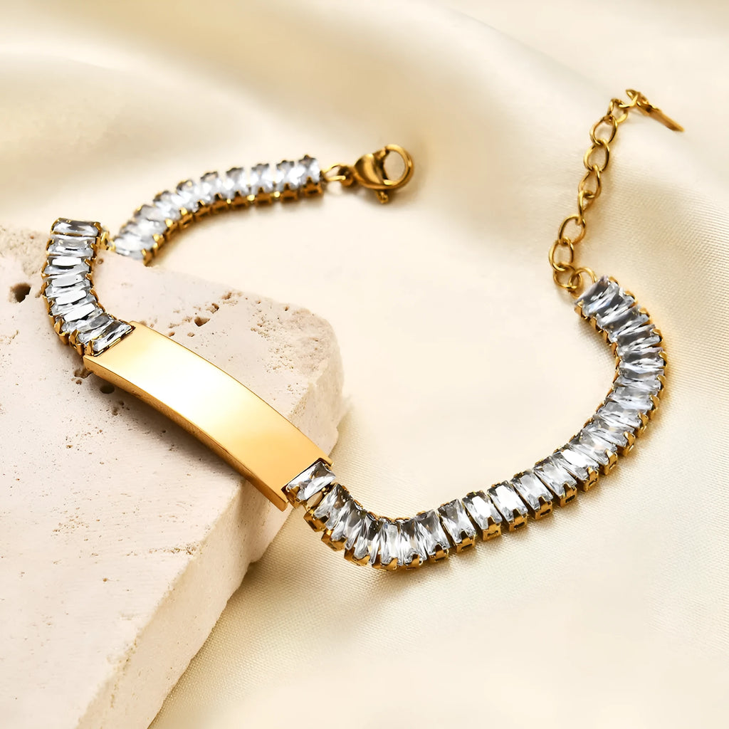 Titanium steel zircon bracelet for women, electroplated simple style, available in three colours
