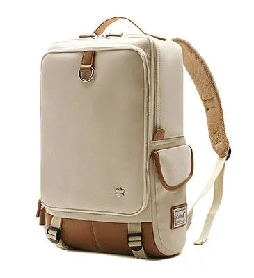 Korean-style men's Oxford cloth backpack in Army Green, showing its large capacity and dimensions.