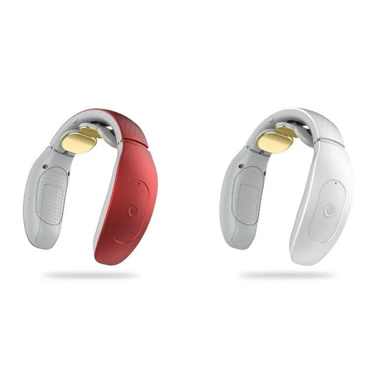 Red and white intelligent battery-powered cervical massager with computer controls for neck, back, and leg massage.