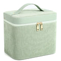 Large corduroy fabric cosmetic storage box with a polyester cotton lining.