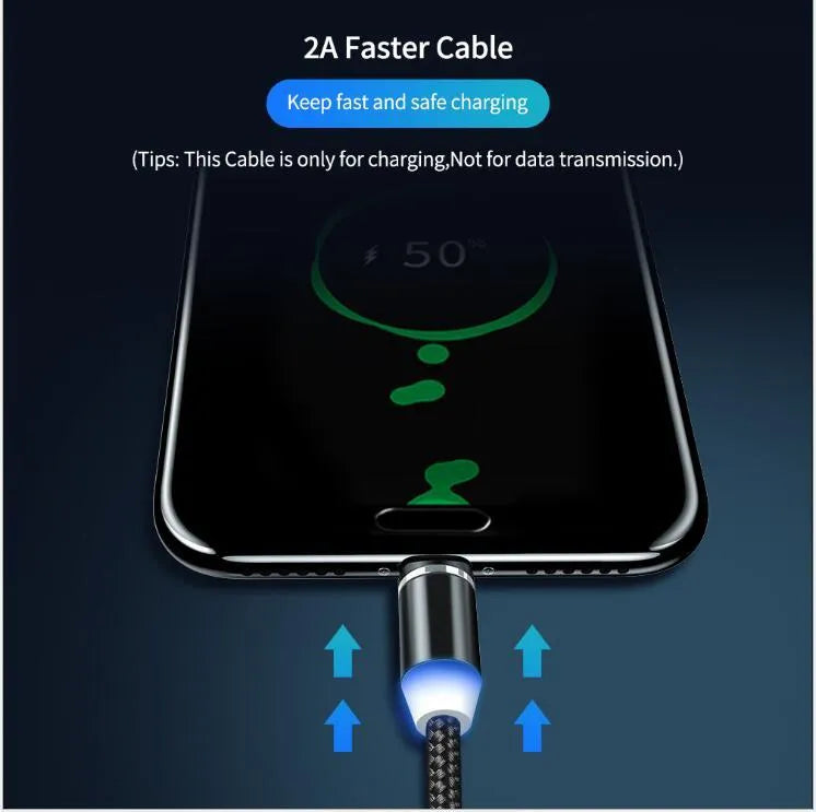YBD 1m magnetic LED charging cable with cotton braided design and aluminium connector for Apple iPhone compatibility