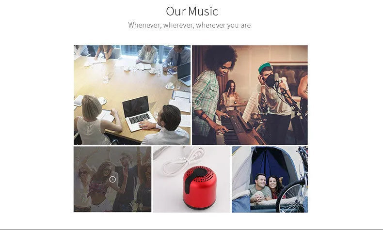 Hieha XQ11 cylinder-shaped mini portable Bluetooth speaker in black, gold, pink, red, and silver colour options.