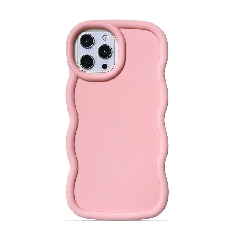 Macaron big wave silicone phone case for iPhone 16 Pro in light pink with soft frosted finish