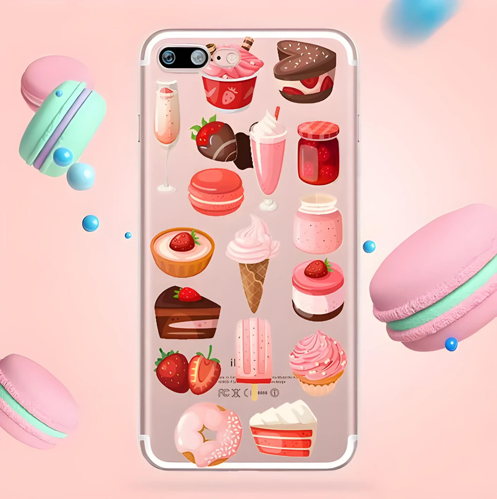 Transparent iPhone silicone case with colourful ice cream pattern design on clear background