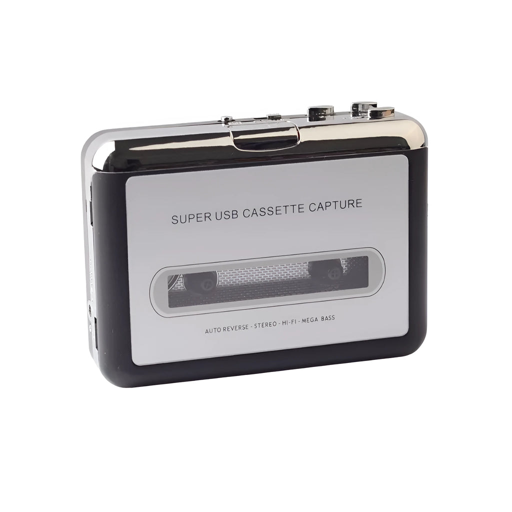Cassette to MP3 converter unit with USB cable and headphones for digital audio conversion