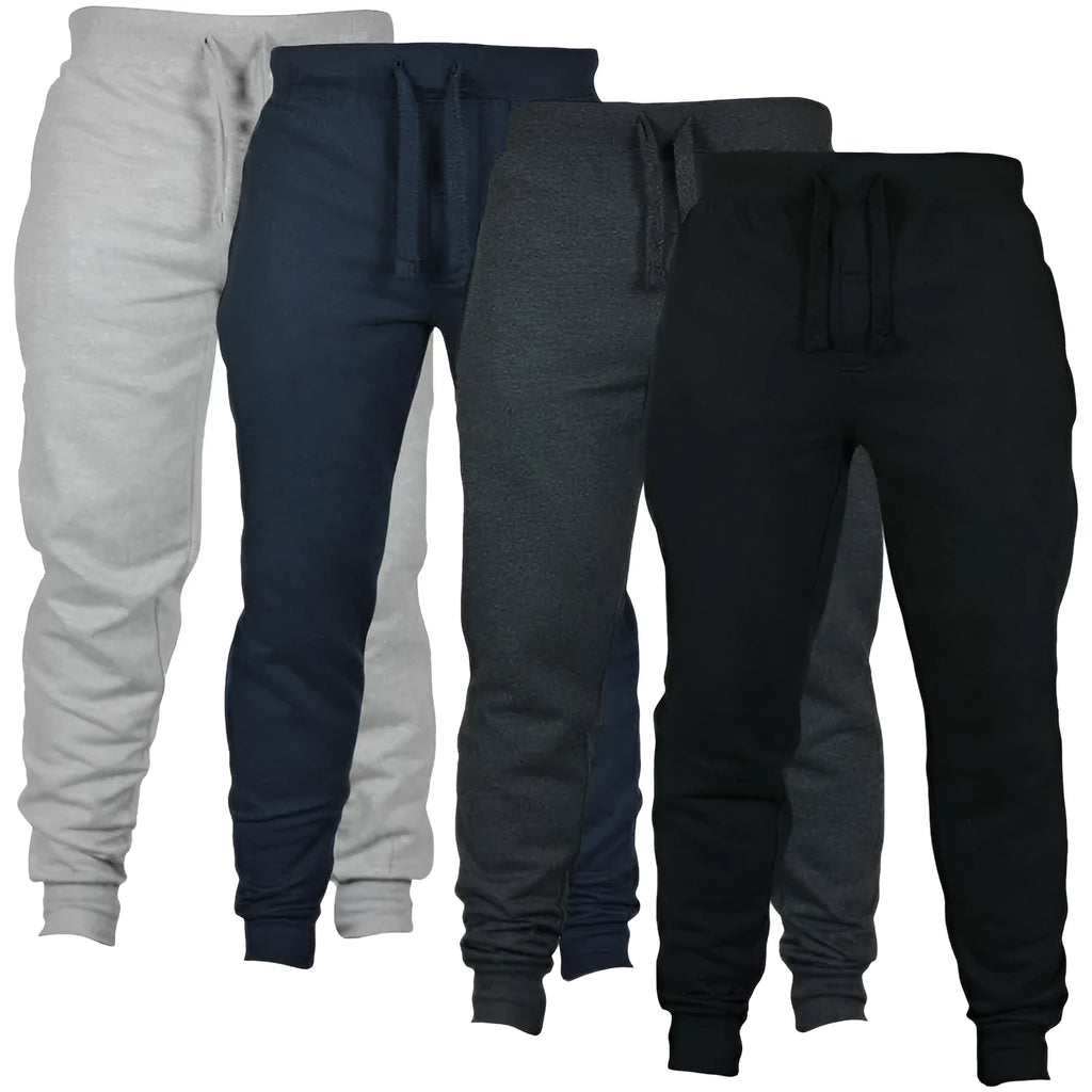 Men's grey fleece casual trousers with drawstring waistband and loose pencil pant fit