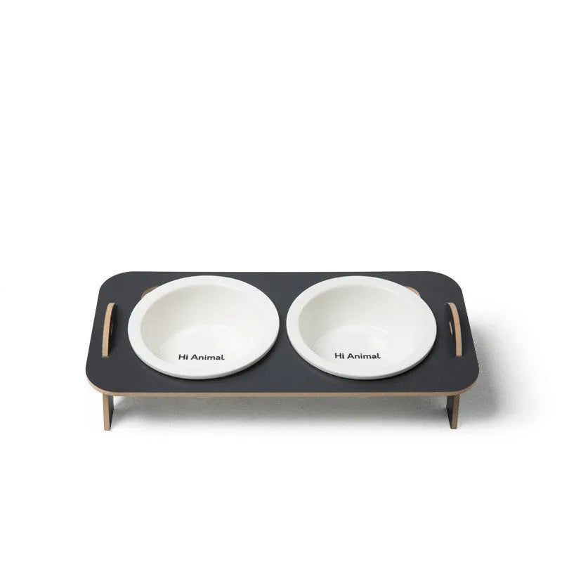 Ceramic pet table cat food bowl in two colours Deep Grey and Milky white for elderly cats