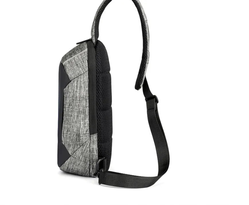Small dark blue Oxford cloth waterproof chest bag with zip opening and single strap