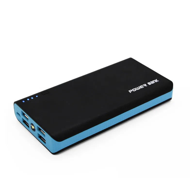 20000mAh mobile power bank in red, blue, green, yellow, and black colours showing front display and charging ports