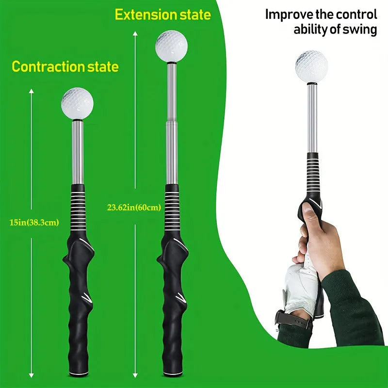 Telescopic golf swing training simulator with stainless steel construction in adjustable design