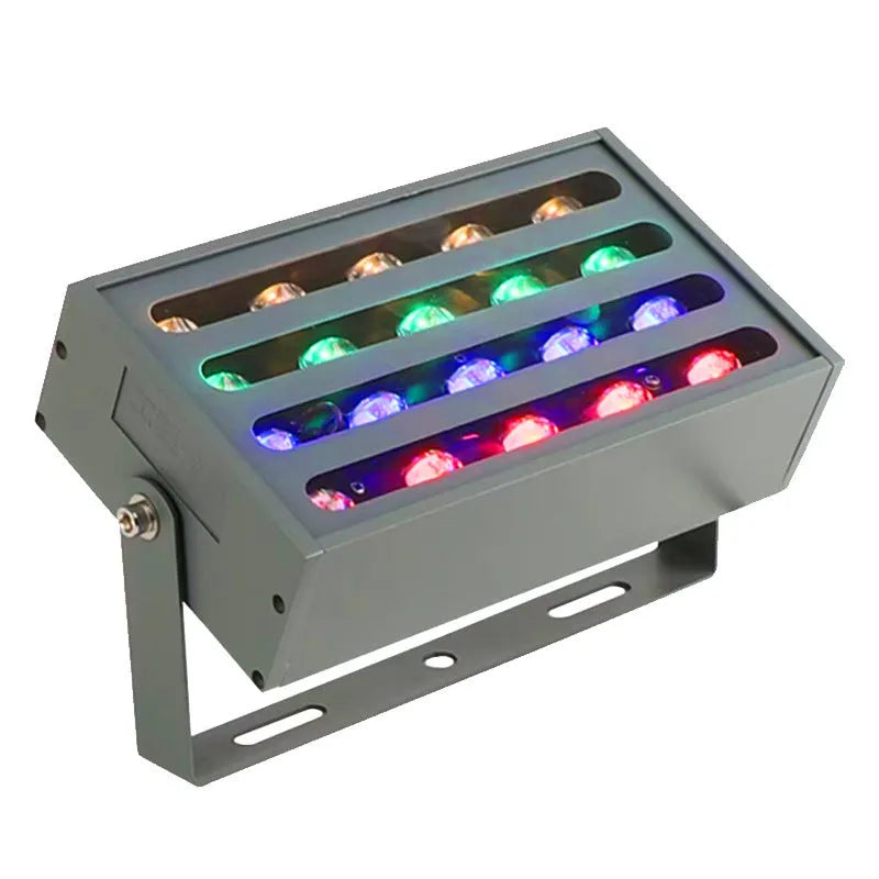 Outdoor LED Rainbow Tree Lamp with aluminium shell showing RGB colour projection.