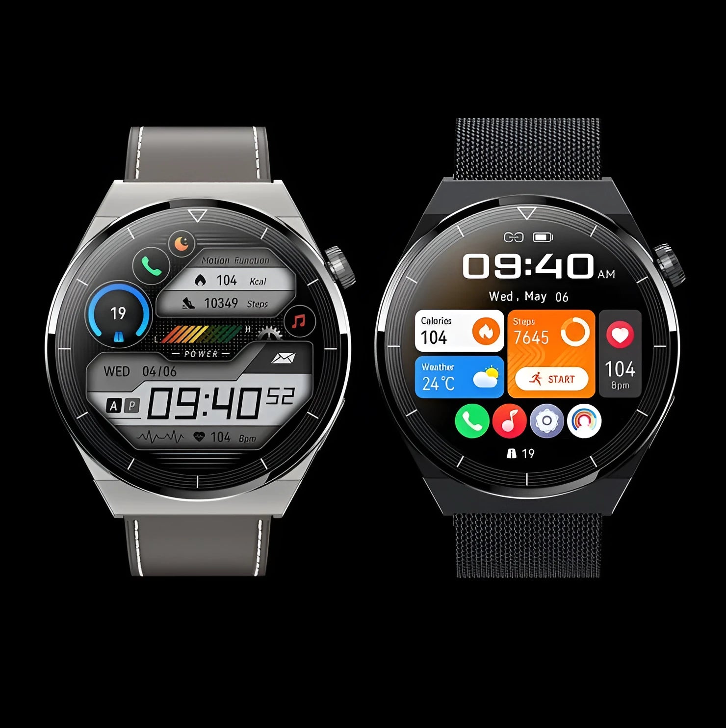 Round smart watch with Bluetooth calling and NFC access control on silicone strap