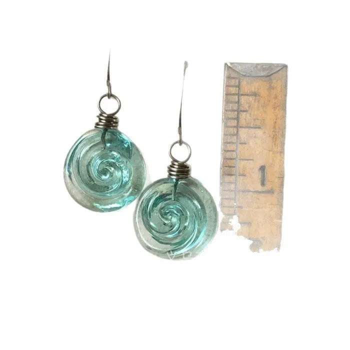 Recycling Glass Spiral Earrings in resin plus metal with electroplated finish