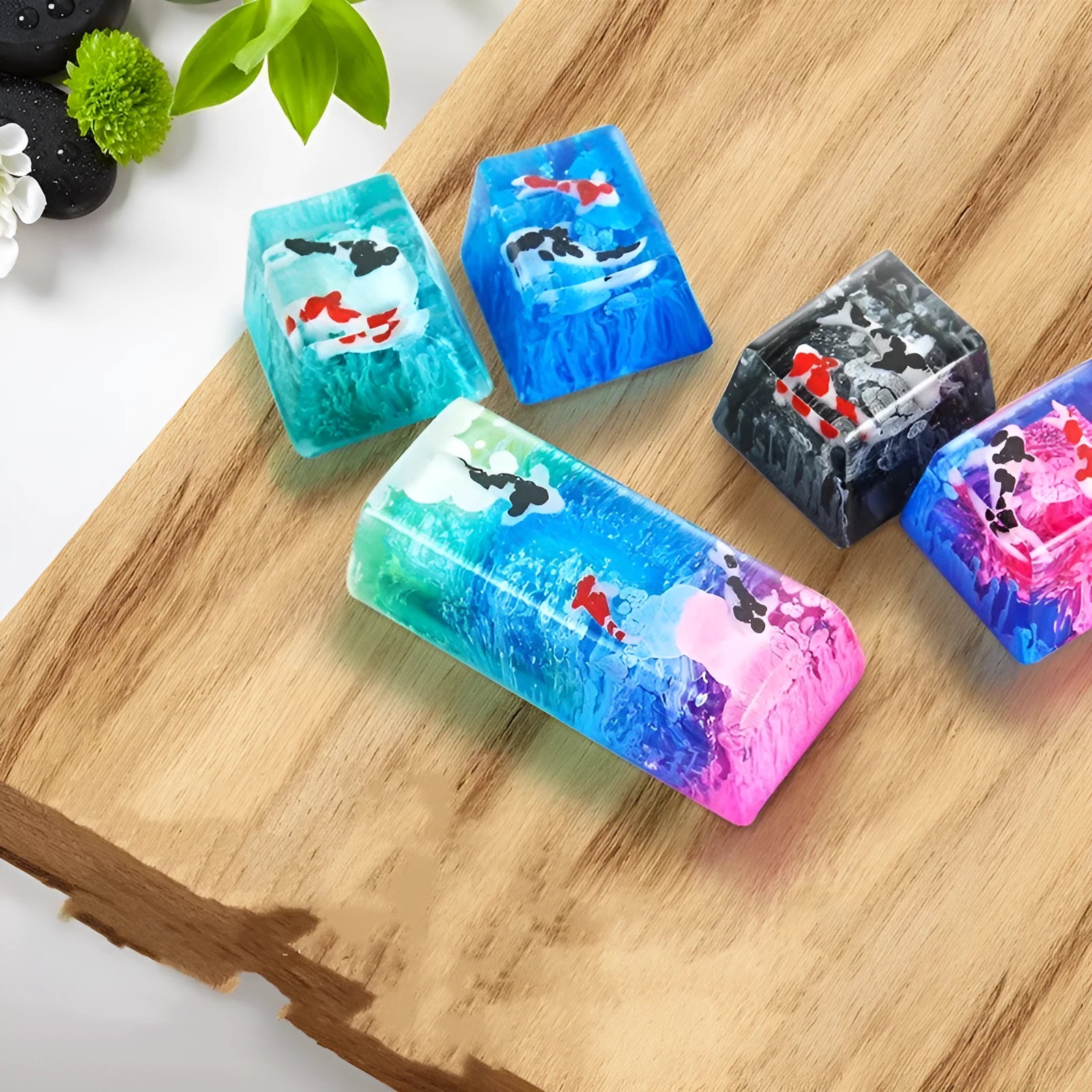 Resin keycap with koi fish and scenery print for Cherry MX mechanical keyboard