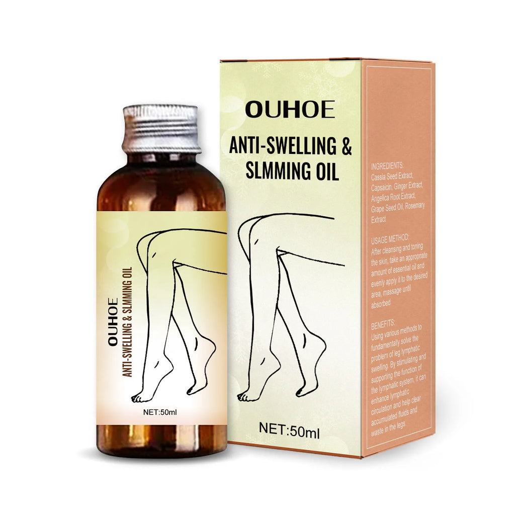 50ml bottle of moisturising body oil with botanical extracts for leg massage and skin care