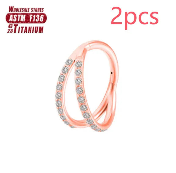Titanium alloy nose ring jewellery showing plain and diamond-accented options in multiple colours