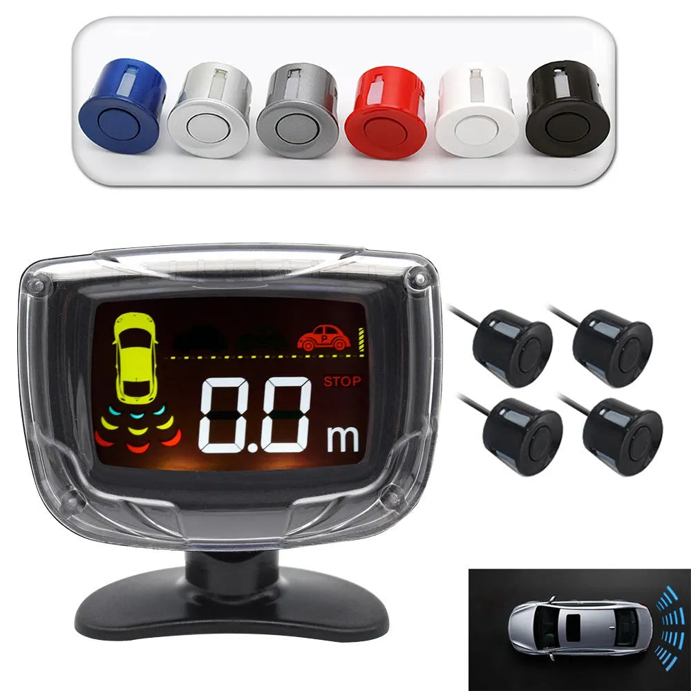 Wireless vehicle reversing sensor system with LED display and four ultrasonic probes
