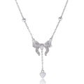 S925 silver butterfly heart necklace with adjustable O-ring chain and bow detailing
