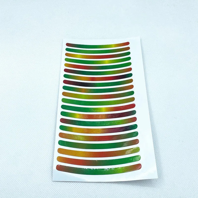 Pack of 20 arc-shaped reflective PVC stickers for car wheel hubs in various colour options