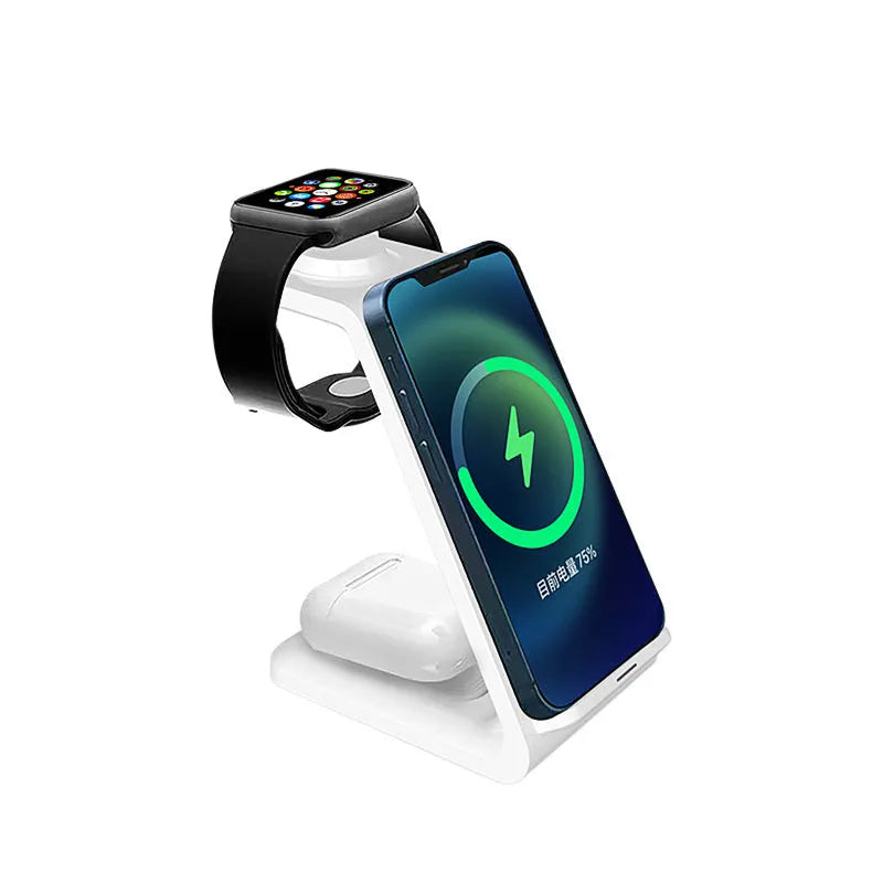 3-in-1 upright wireless phone charger with dual coil technology and QC3.0 fast charging