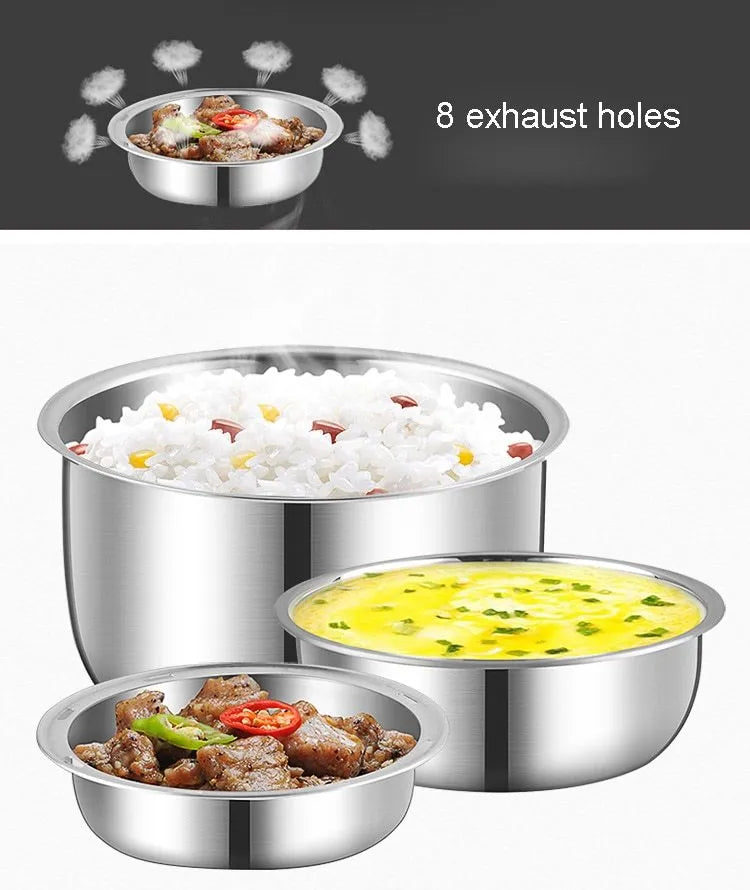 Multi-function USB-powered lunch box with heating element showing two-tier and three-tier capacity options
