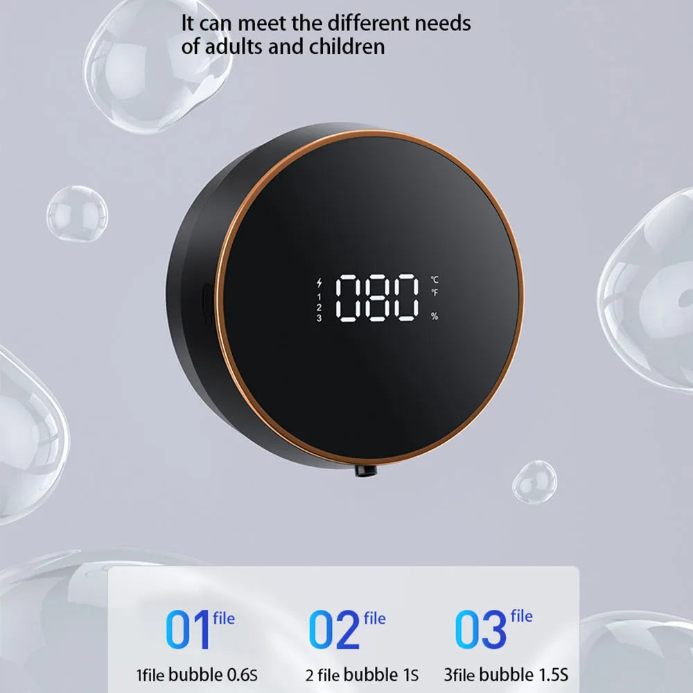 Black and white wall-mounted smart sensing foam soap dispenser with USB charging port