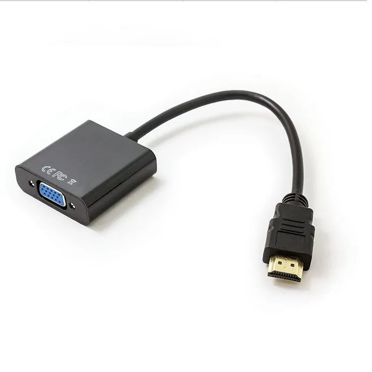 Black HDMI to VGA converter adapter cable, 0.3 metres long, with male HDMI and female VGA connectors.