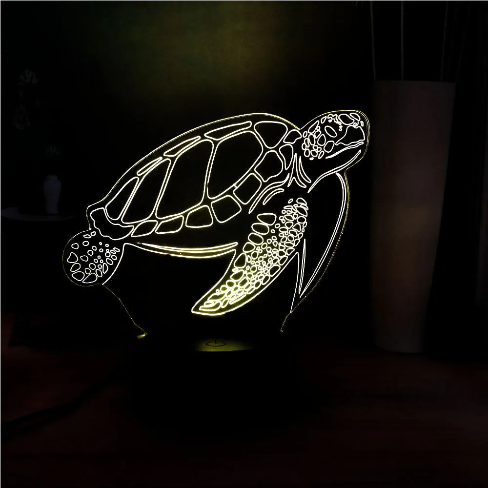 3D translucent acrylic turtle-shaped LED night light showing multi-colour glow.