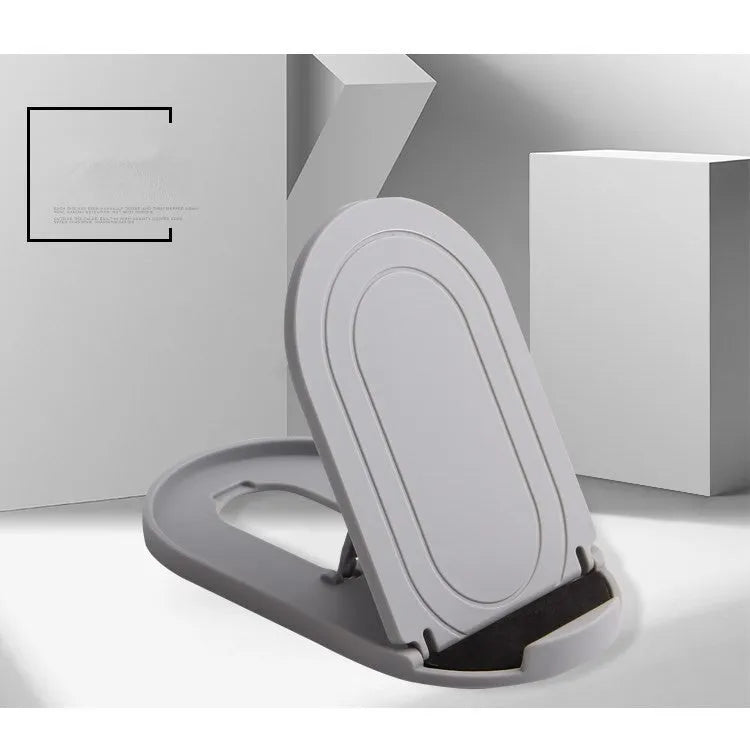 Plastic mobile phone stand with lazy bracket design shown in multiple colour options on a desk