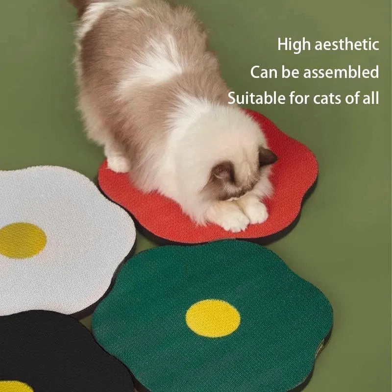 Medium grey wall-mounted cat scratching board made from corrugated cardboard with adhesive strips.